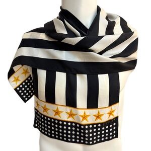 Echo Japan Silk Scarf 🇯🇵 – Black & White Stripes, Gold Stars & Polka Dots
